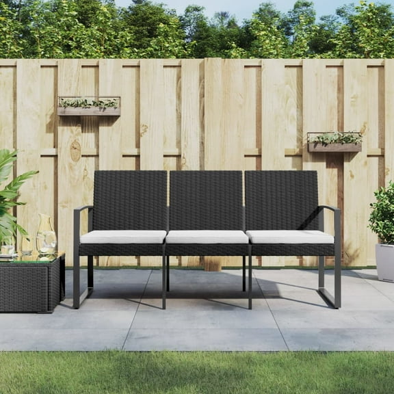 vidaXL Outdoor Bench 3-Seater Bench with Cushions for Porch Deck PP Rattan