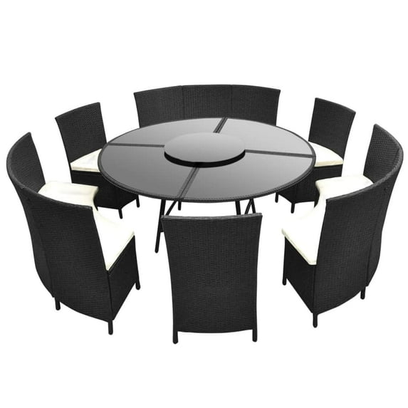 vidaXL Outdoor Dining Set with Cushions 7 Pieces Poly Rattan Patio Brown/Black