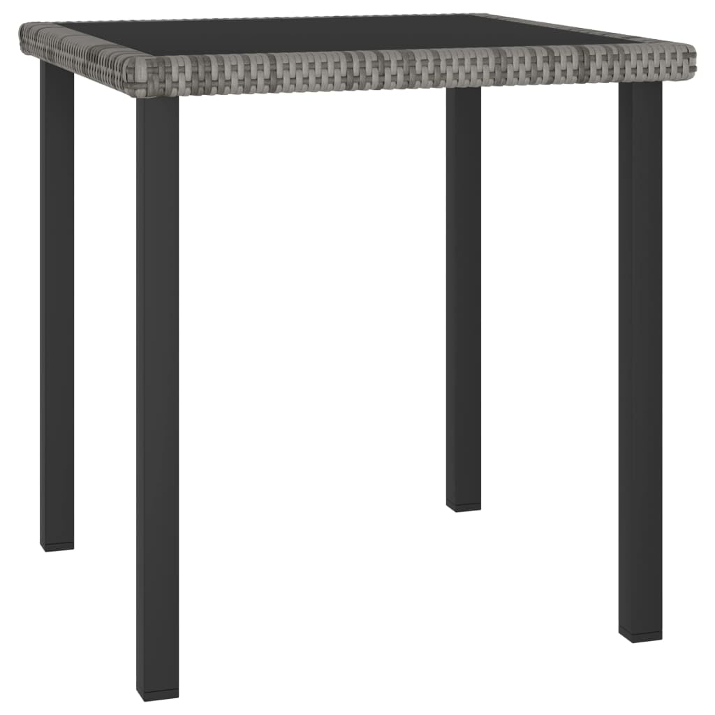 Gray Poly Rattan Outdoor Dining Table with Glass Top