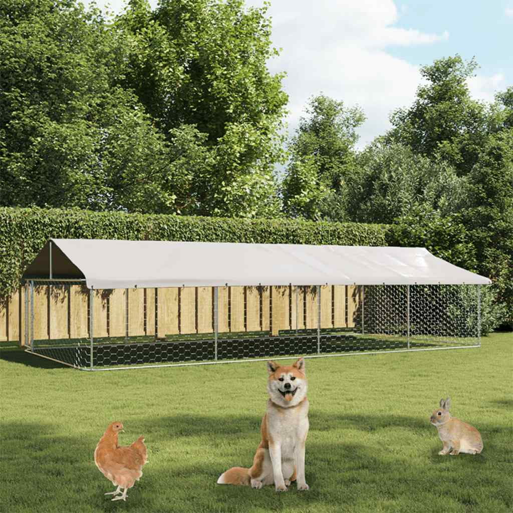 Large Outdoor Galvanized Steel Dog Kennel with Roof