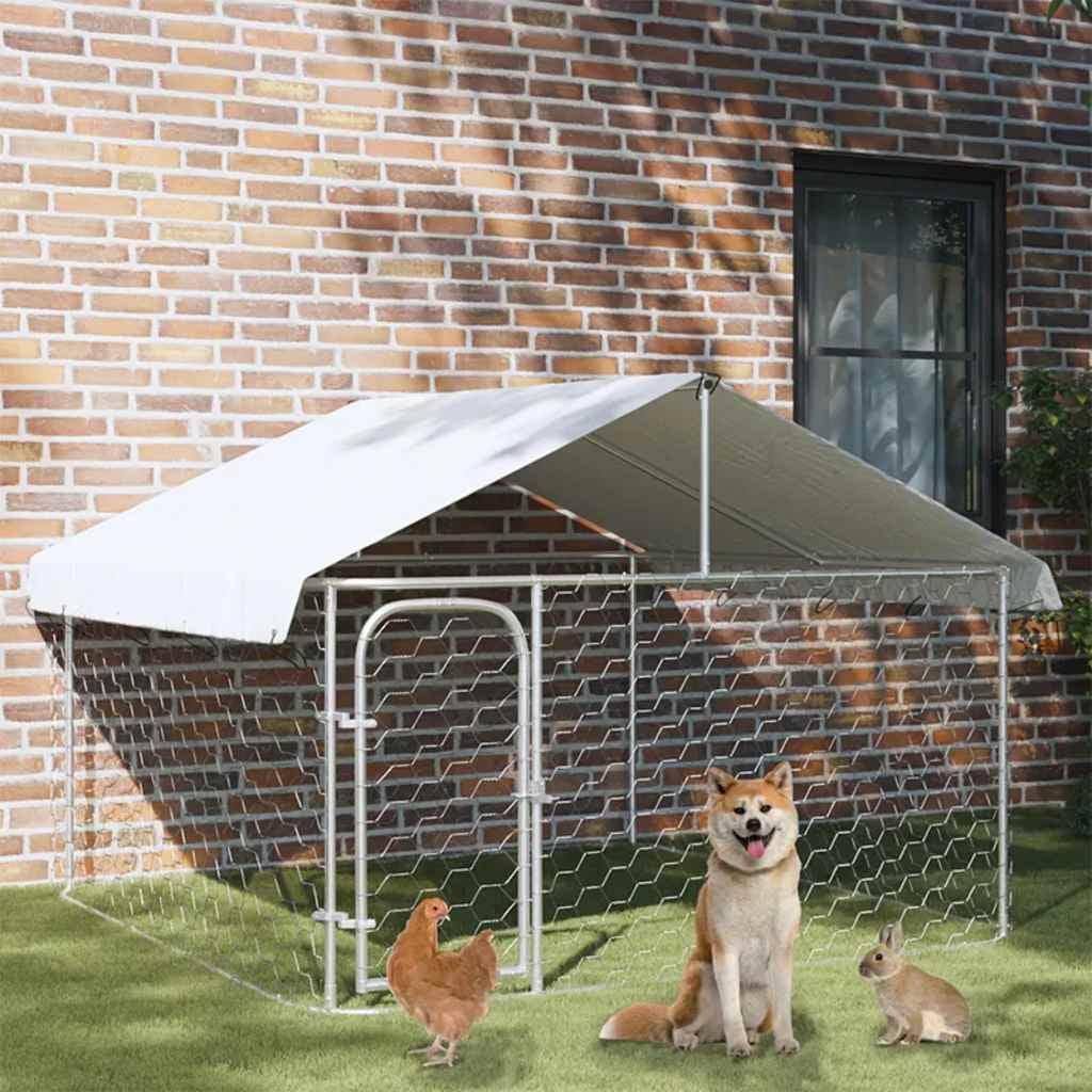 vidaXL Large Outdoor Puppy Cage with Roof, Dog Kennel Playpen House