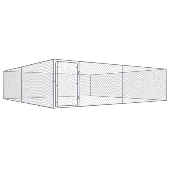 vidaXL Large Outdoor Dog Kennel Galvanized Steel Dog Crate Playpen