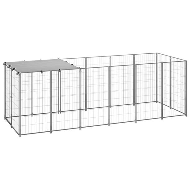 vidaXL Outdoor Dog Kennel Large Dog Crate Lockable Puppy Cage with Roof Steel