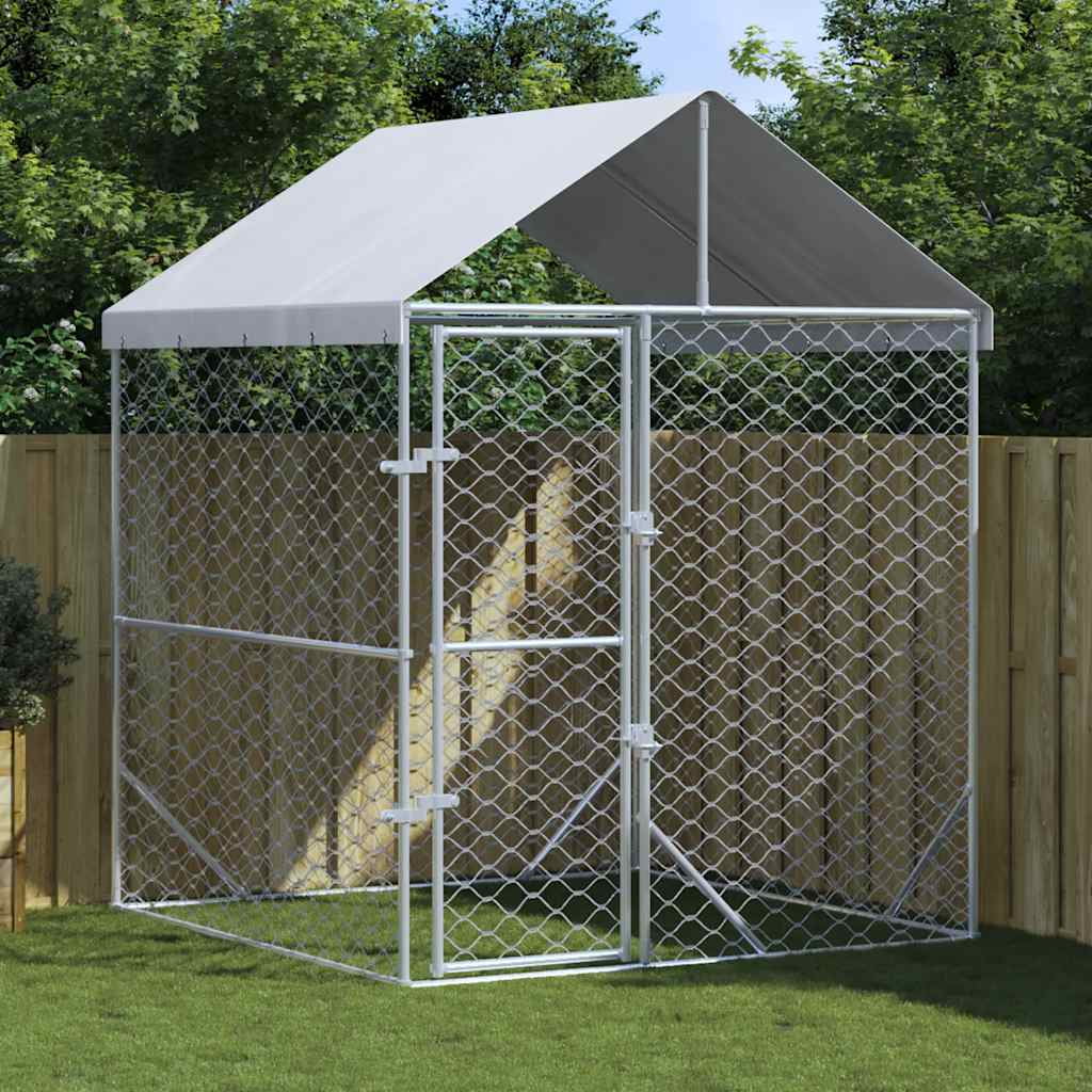 vidaXL Outdoor Dog Kennel Silver Galvanized steel, Polyethylene