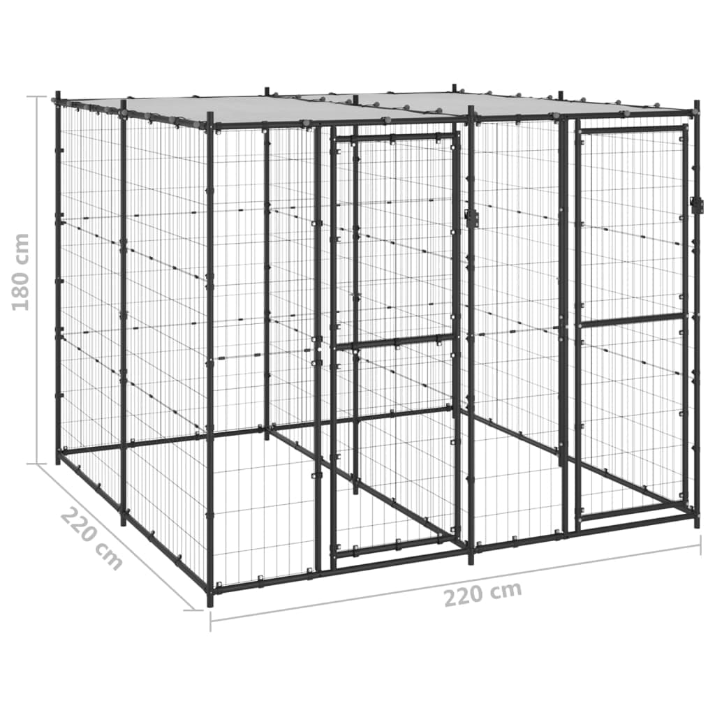 Large Black Steel Outdoor Dog Kennel with Roof