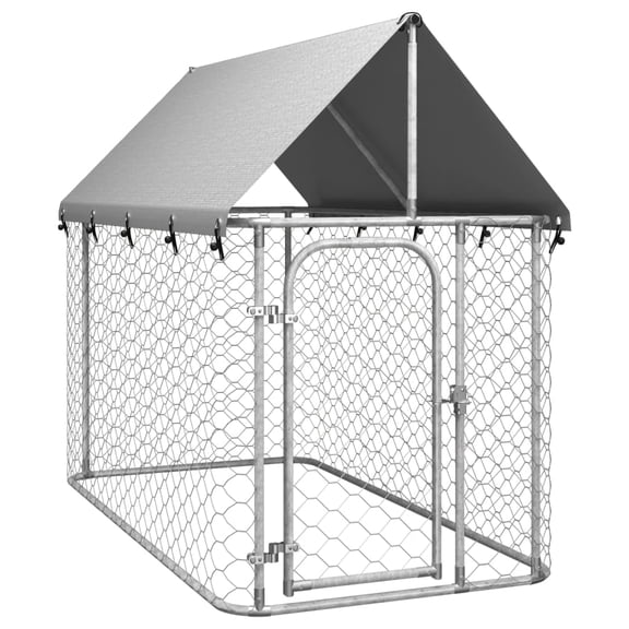 vidaXL Dog Kennel Silver Galvanized steel, Polyethylene