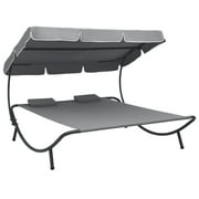 vidaXL Outdoor Double Chaise Lounge Patio Lounge Bed with Canopy and Pillows