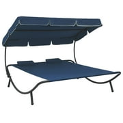 vidaXL Outdoor Double Chaise Lounge Patio Lounge Bed with Canopy and Pillows