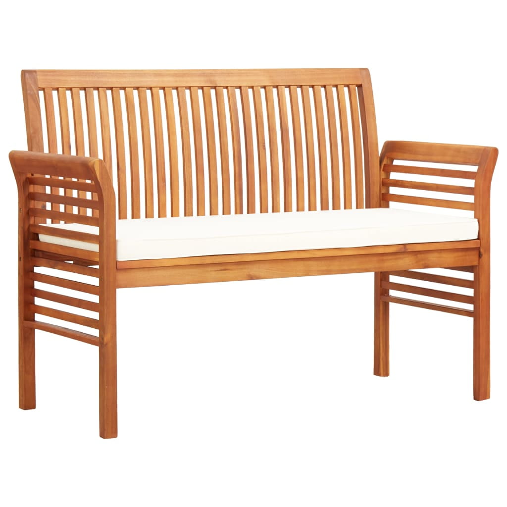 Solid Acacia Wood 2-Seater Patio Bench with White Cushion