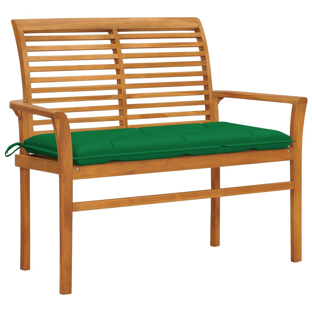 Solid Teak Wood Patio Bench with Green Cushion