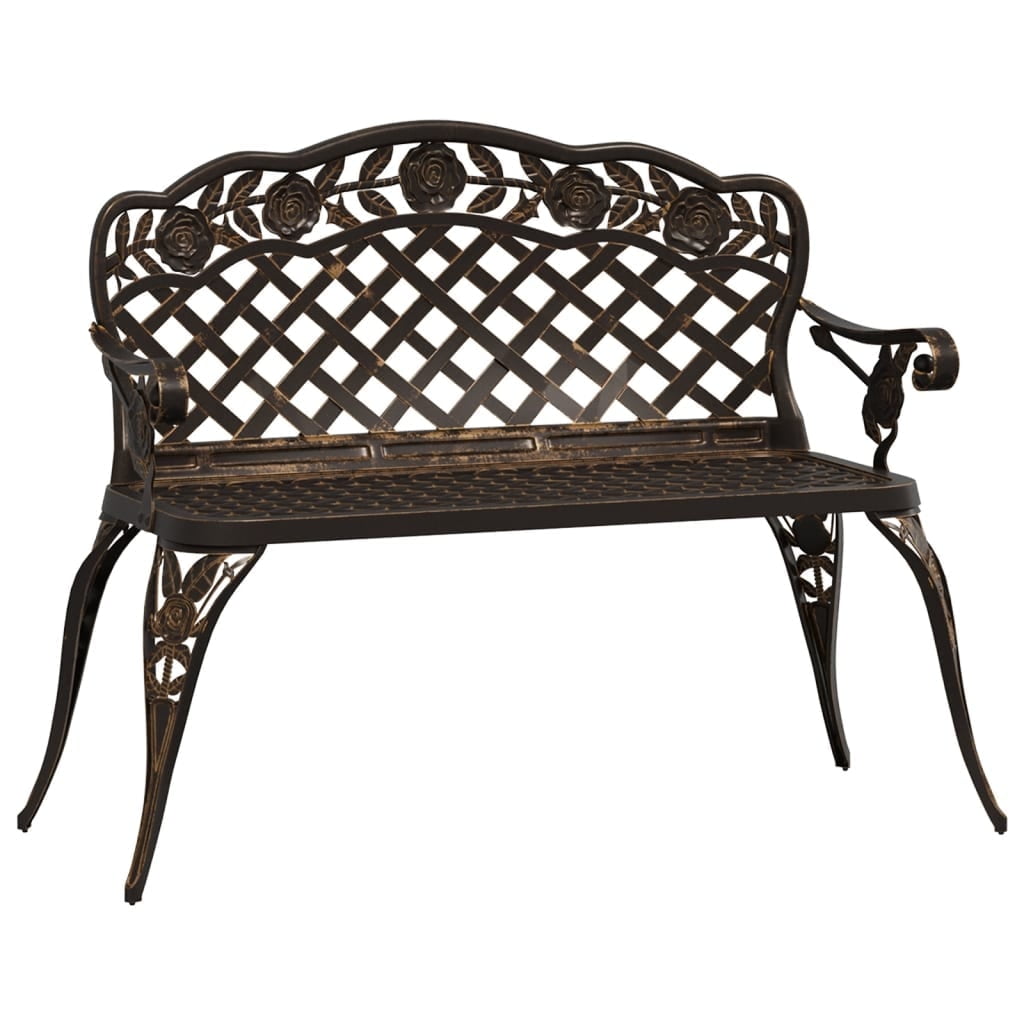Bronze Floral Latticework Cast Aluminum Outdoor Bench