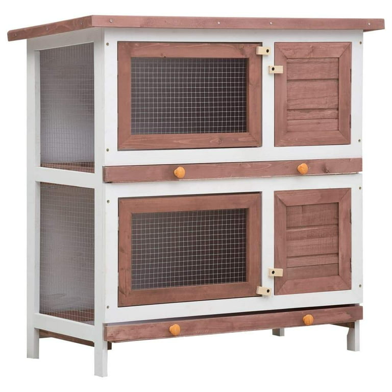 vidaXL Outdoor Rabbit Hutch 4 Door Wood Animal Cage Living House Multi Colors