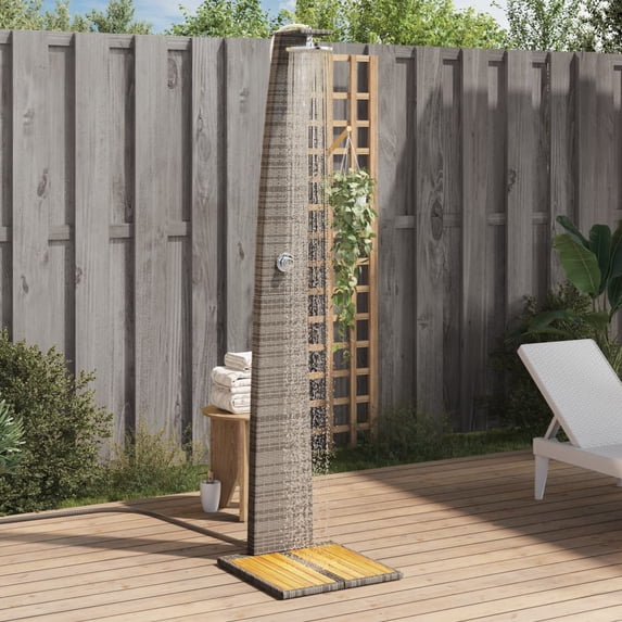 vidaXL Outdoor Shower Swimming Pool Furniture Poly Rattan and Acacia Wood