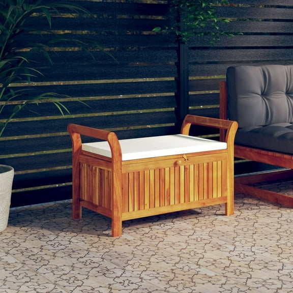vidaXL Patio Collection Solid Acacia Wood Outdoor Storage Bench with Cushion - Loveseat