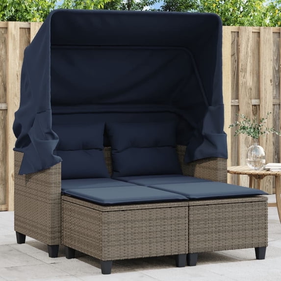 vidaXL PE Rattan & Powder-Coated Steel Outdoor Sofas with 2-Garden Stool, 2-Seat Cushion, Gray
