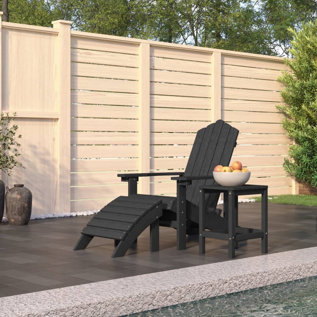 Anthracite HDPE Adirondack Chair Set with Footstool and Table