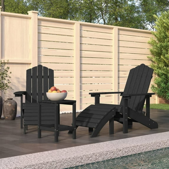 vidaXL Patio Adirondack Chairs with Footstool & Table HDPE Anthracite