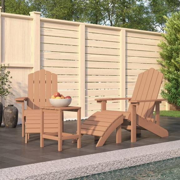 vidaXL Patio Adirondack Chairs with Footstool & Table HDPE Brown