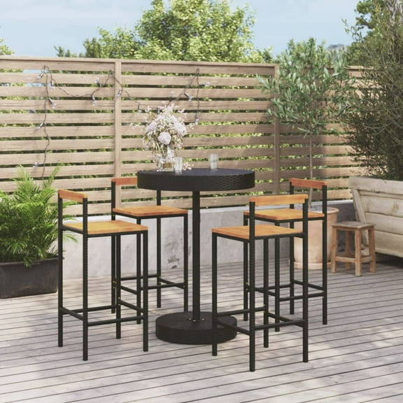 vidaXL Patio Bar Set Bar Stool Bistro Table Poly Rattan and Solid Wood Acacia