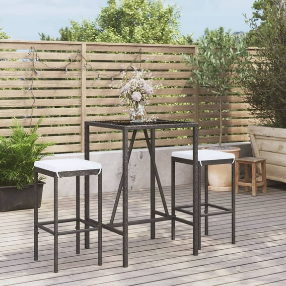 vidaXL Patio Bar Set Outdoor Garden Table with Stool with Cushions Poly Rattan