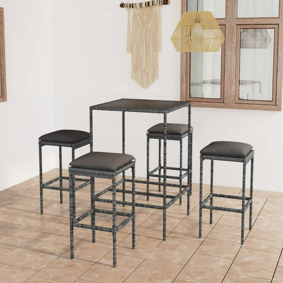 vidaXL Patio Bar Set Patio Bar Table and Stools with Cushions Poly Rattan
