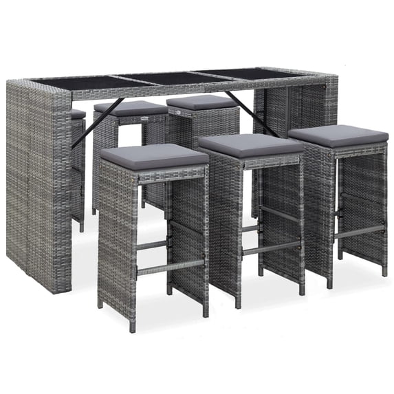 vidaXL Patio Bar Set Pub Table and Chairs Outdoor Garden 7 Piece Poly Rattan