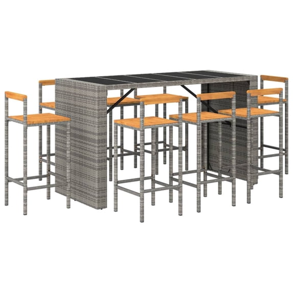 vidaXL Patio Bar Set Wicker Outdoor Bar Set Poly Rattan and Solid Wood Acacia