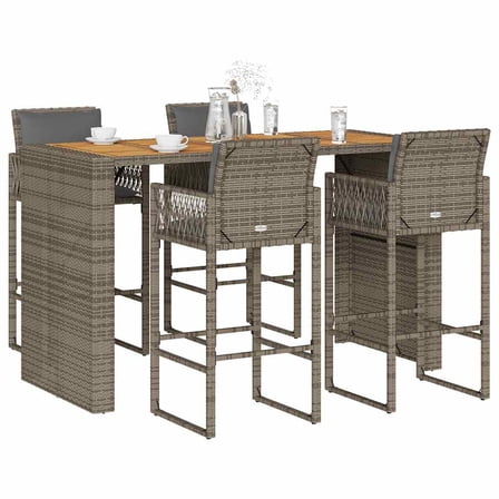 vidaXL Patio Bar Set with Cushions Pub Table and Stools Poly Rattan Acacia