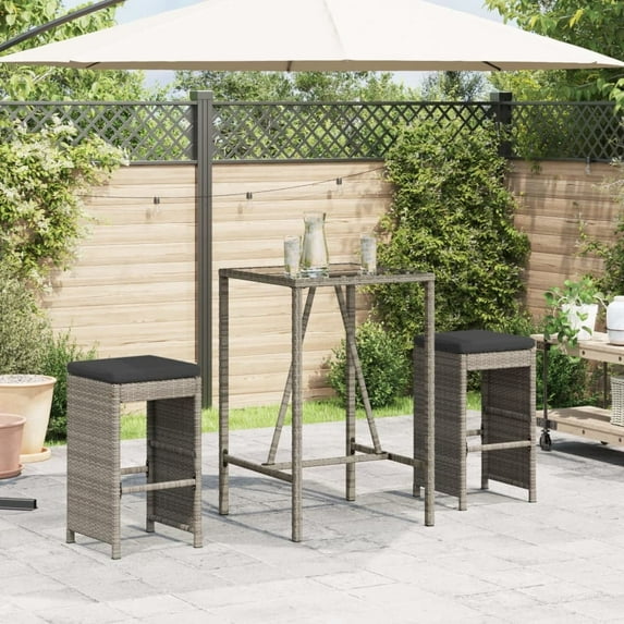 vidaXL Garden Bar Stool Set of 2 Grey PE Rattan 15.7 x 15.7 x 29.9 in