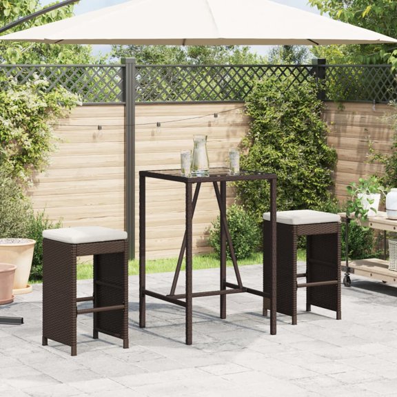 vidaXL Patio Bar Stools with Cushions Pub Chair Seating Poly Rattan garden