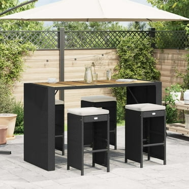 vidaXL Patio Bar Stools with Cushions Pub Chair Seating Poly Rattan garden