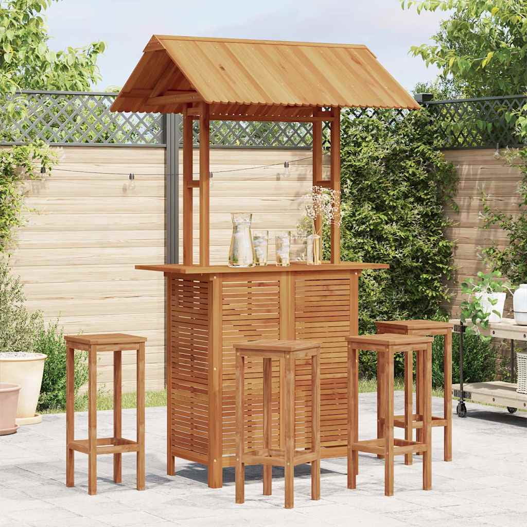 Solid Acacia Wood Patio Bar Table with Rooftop and Shelves