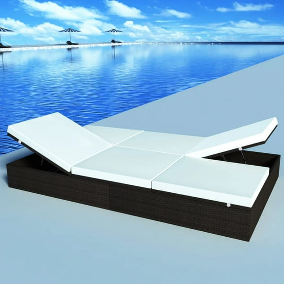 vidaXL Patio Bed Outdoor Double Chaise Lounge Bed with Cushion Poly Rattan