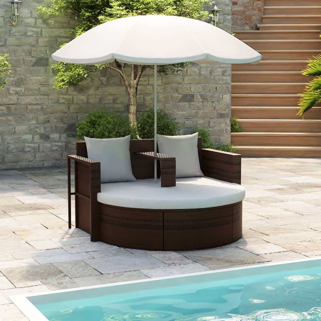 Devoko Patio Daybed Set – Outdoor Rattan Lounge Bed With 2 Side Tables (Navy Blue)