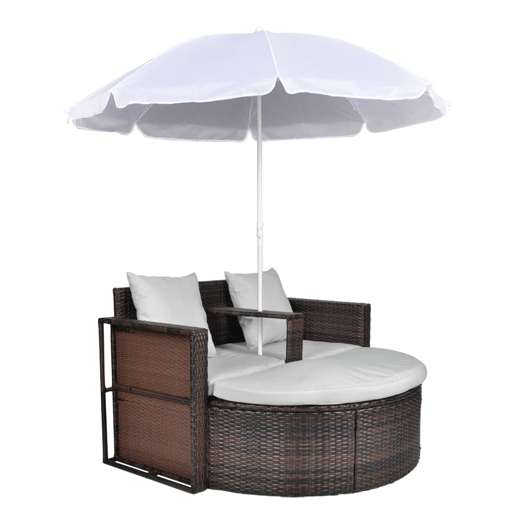 vidaXL Patio Bed Outdoor Patio Lounger Wicker Daybed with Parasol Poly Rattan - image 1 of 16