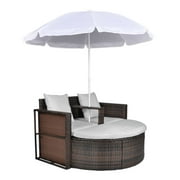 vidaXL Patio Bed Outdoor Patio Lounger Wicker Daybed with Parasol Poly Rattan