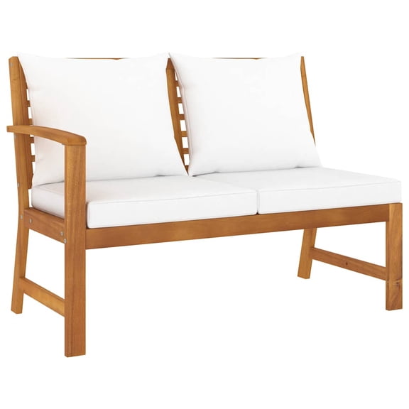 vidaXL Garden Bench Cream, Wood Brown Solid Acacia Wood, Polyester Fabric