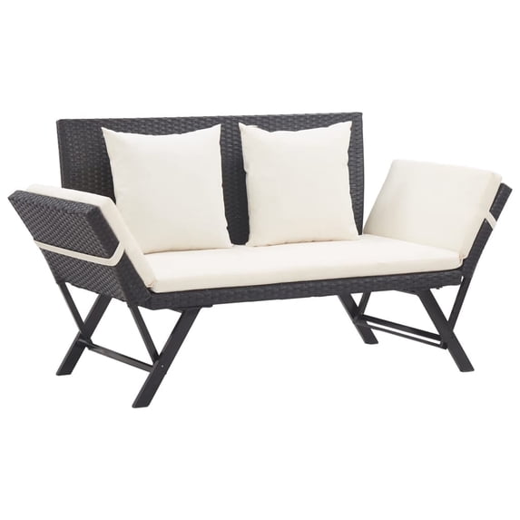 vidaXL Patio Bench Adjustable with Cushions for Outdoor Garden Poly Rattan