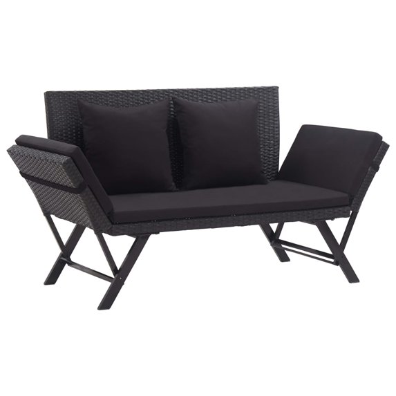 vidaXL Patio Bench Adjustable with Cushions for Outdoor Garden Poly Rattan