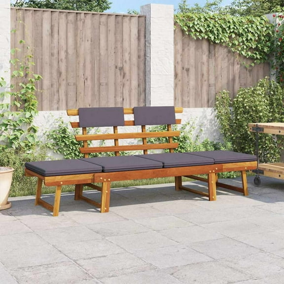vidaXL Patio Bench Outdoor Garden Bench with Cushions 2-in-1 Solid Wood Acacia