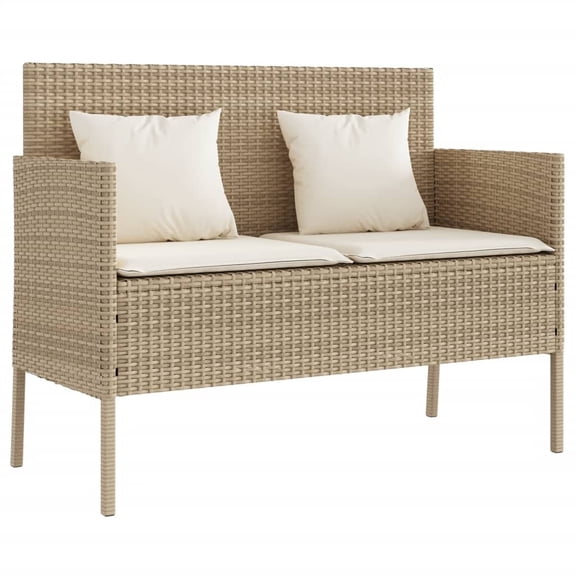 vidaXL Patio Bench with Cushions Beige Poly Rattan