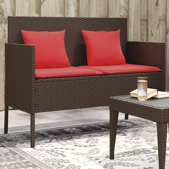 vidaXL Patio Bench with Cushions Outdoor Garden Loveseat Furniture Poly Rattan