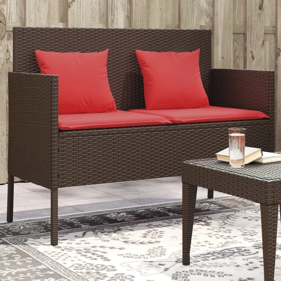 vidaXL PE Rattan and Steel with Storage and Cushions Outdoor Bench Brown