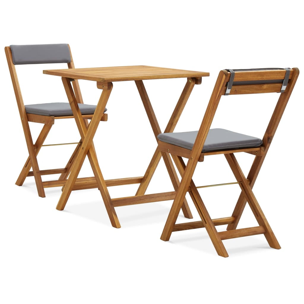 vidaXL Folding Bistro Set Table and Chairs Outdoor 3 Piece Solid Acacia ...
