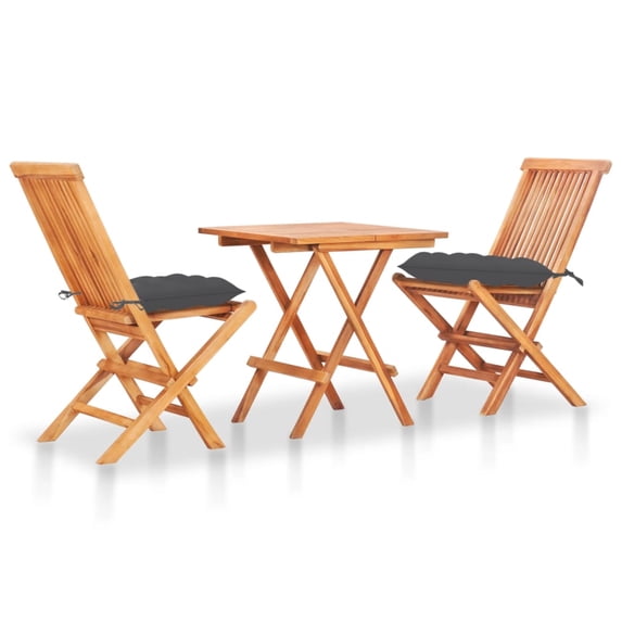 vidaXL Patio Bistro Set 3 Piece Patio Folding Table and Chairs Solid Teak Wood