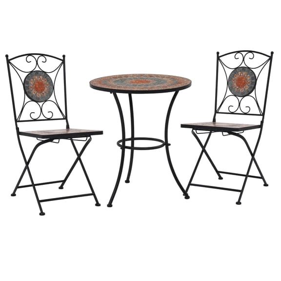 vidaXL Patio Bistro Set 3 Piece Patio Round Table Set Ceramic Tile Terracotta