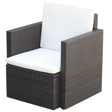 vidaXL Patio Chair Dining Single Chair with Cushions and Pillows Poly Rattan