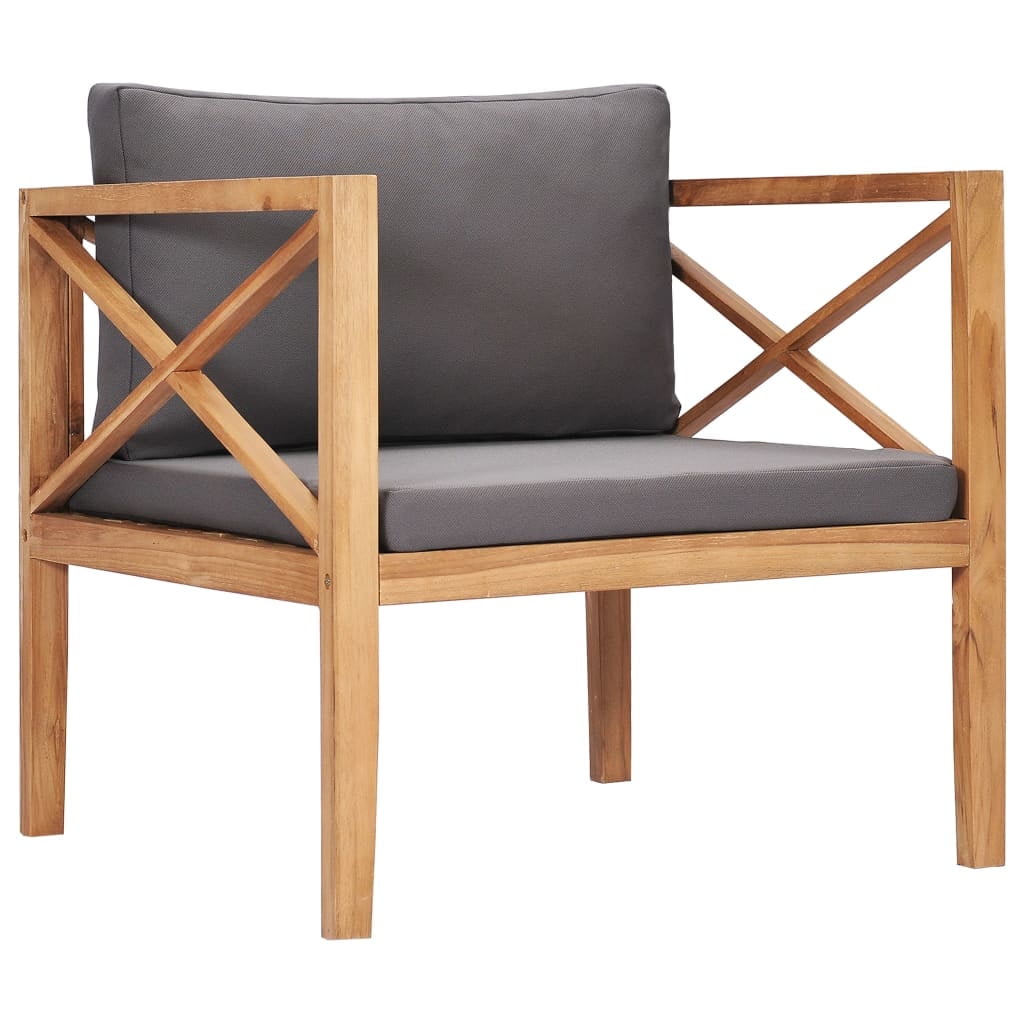 Gray Cushioned Teak Wood Patio Accent Chair