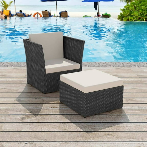 vidaXL Patio Chair with Stool Poly Rattan Black
