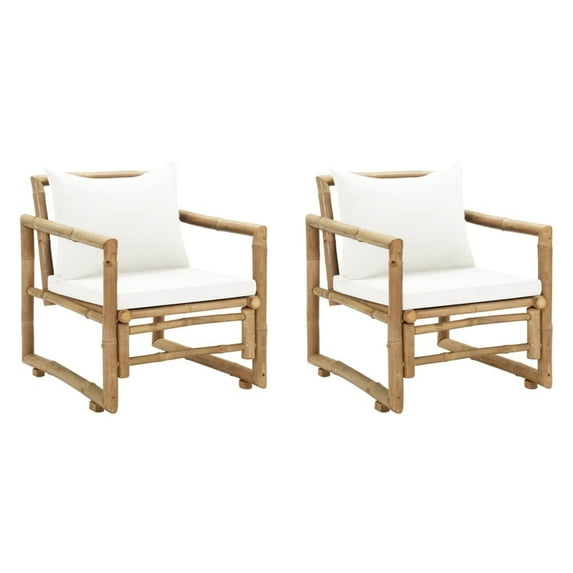vidaXL Patio Chairs 2 Pcs Outdoor Patio Dining Chair with Cushions Bamboo
